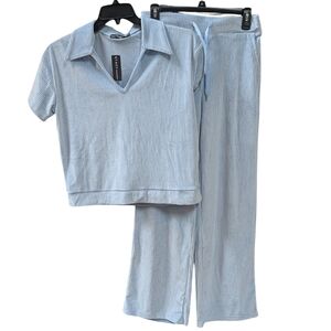 Tart Intimates, Pale Blue Ribbed Velour Like Pajama/Lounge Set. Medium